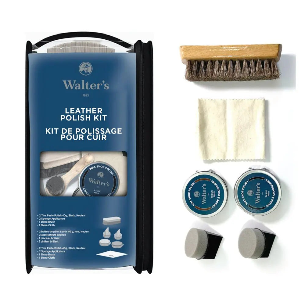 Walter's Leather Polish Kit - Complete Shoe Care Set with Black and Neutral Polish, Brush, Cloth and Applicator