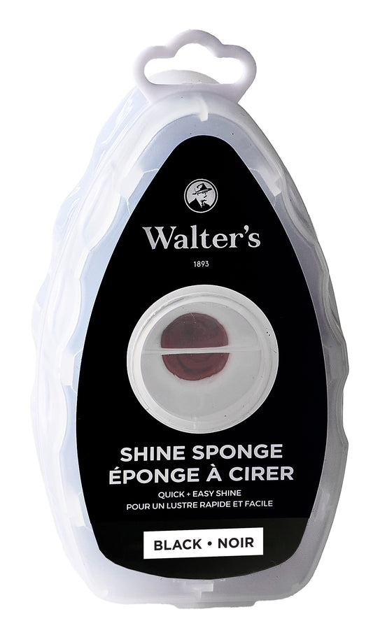 Walter's Shoe Shine Sponge Black - Instant Shine Polish with Built-in Applicator for Black Leather Shoes 2.2oz