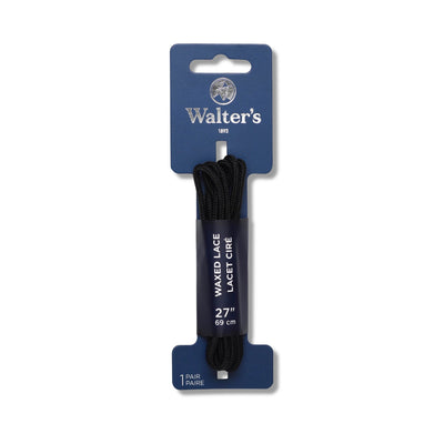Walter's Waxed Dress Laces Black 27- Inch - Durable Wax Coated Shoelaces for Formal Leather Shoes