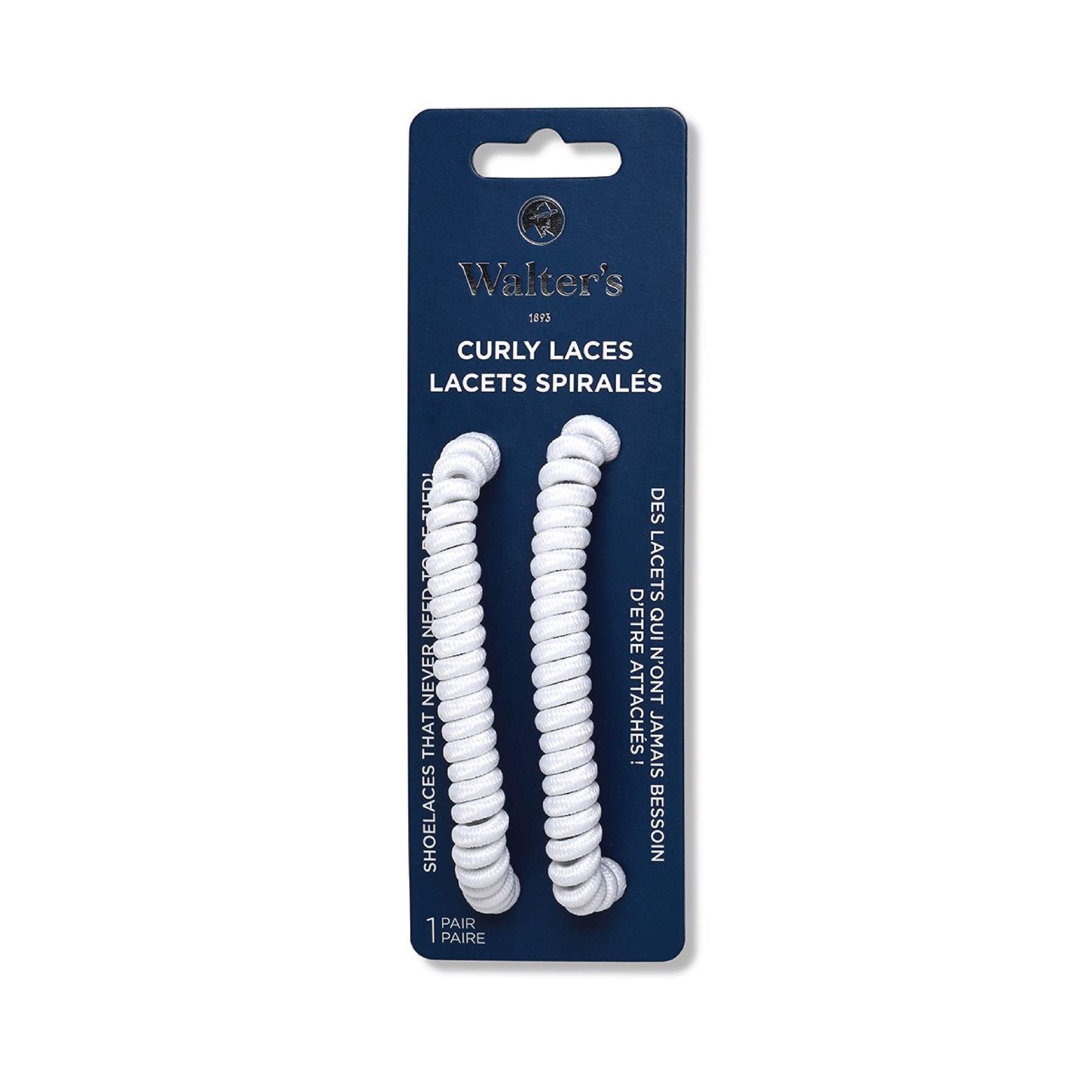 Walter’s Curly Lace No‑Tie Shoelaces – Stretchy Coil Laces for Easy On/Off Footwear Wear White 