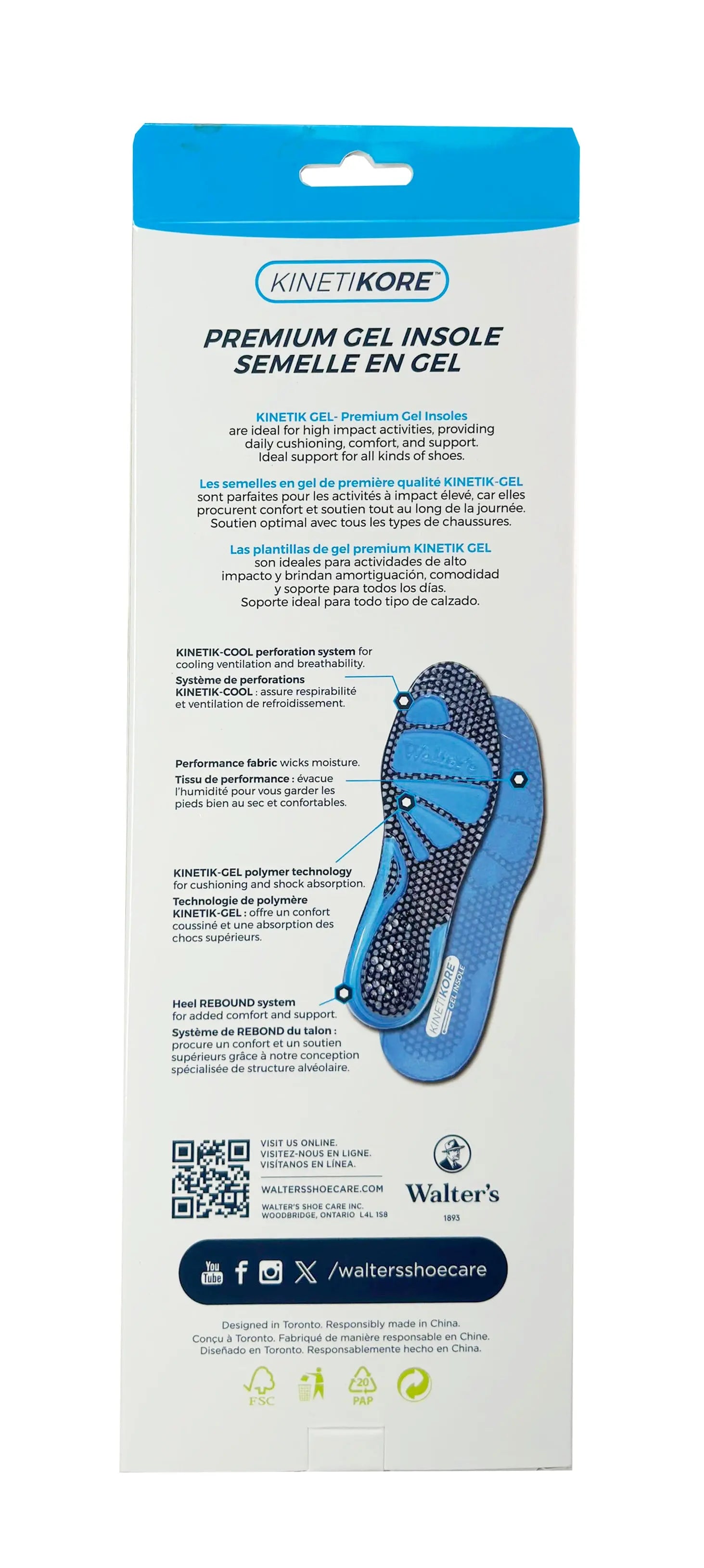 Close‑up of Walter’s Kinetikore Gel Insole Honeycomb Gel Pattern – Shock Absorbing Footbed with Ventilation