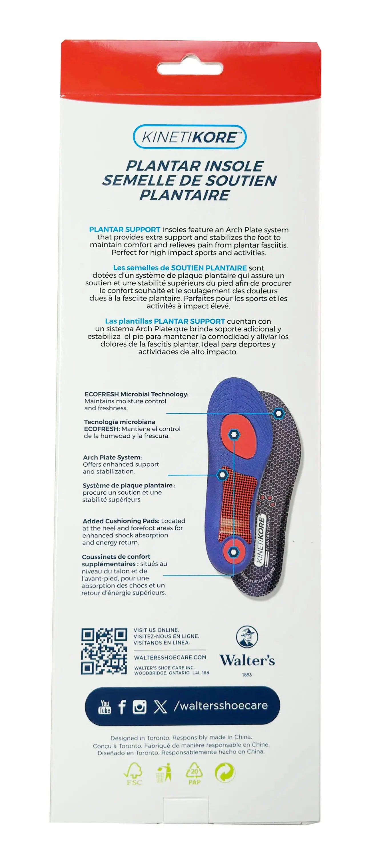 Close‑up of Walter’s Kinetikore Plantar Fasciitis Insoles – Dual‑Density Foam and Arch Plate for Enhanced Support