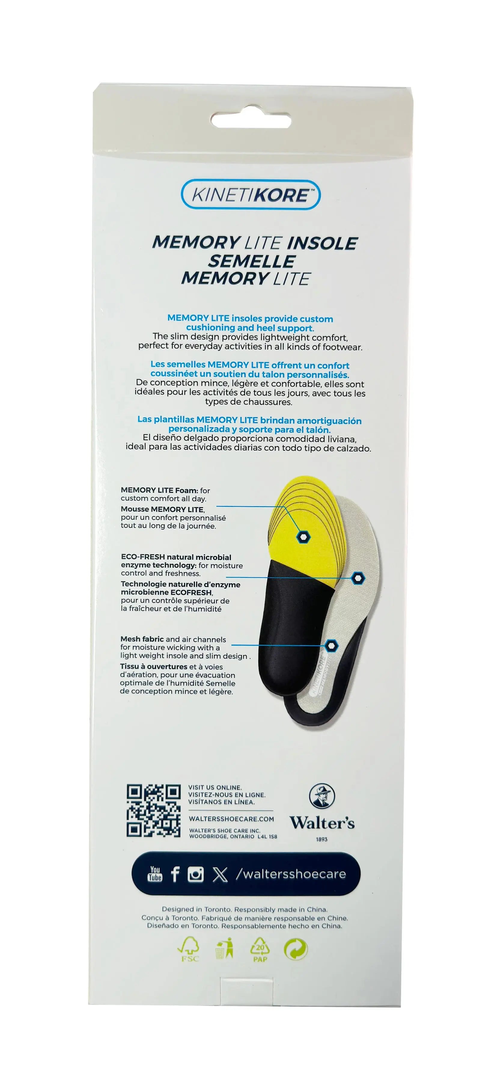 Close‑up of Walter’s Kinetikore Memory Lite Insole – Soft Foam Top Layer Moulds to Foot Shape